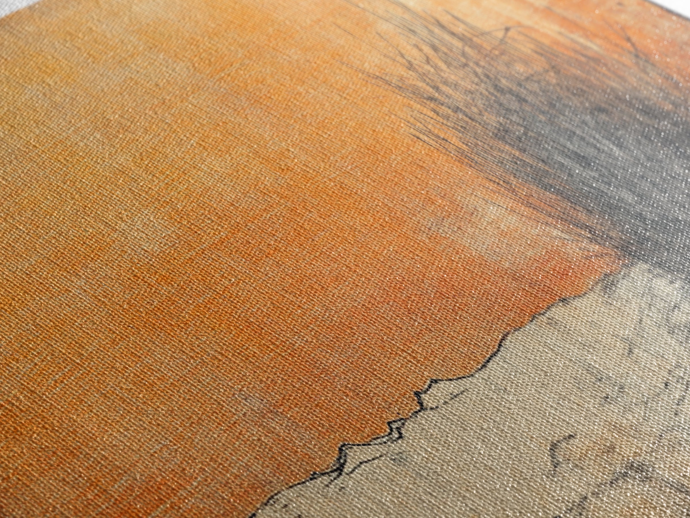 Minimal Desert Tumbleweed Orange Sky Wall Art, Neutral Landscape Canvas Print, Rustic Southwestern Decor, Calm Bedroom Art