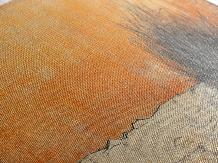 Minimal Desert Tumbleweed Orange Sky Wall Art, Neutral Landscape Canvas Print, Rustic Southwestern Decor, Calm Bedroom Art
