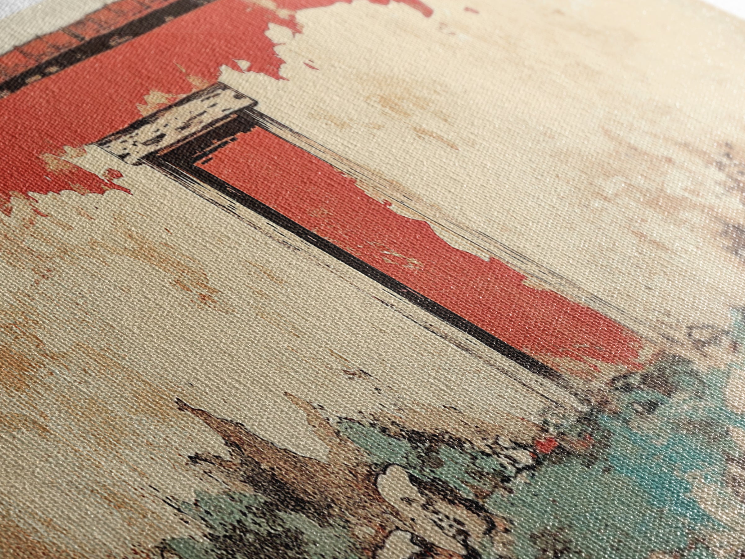 Weathered Red Door Adobe Facade Wall Art, Rustic Southwestern Canvas Print, Farmhouse Entryway Decor, Long Horizontal Art