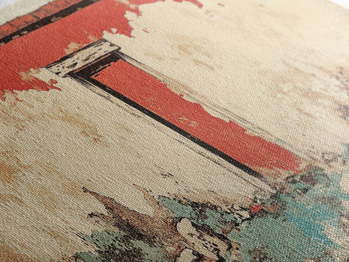 Weathered Red Door Adobe Facade Wall Art, Rustic Southwestern Canvas Print, Farmhouse Entryway Decor, Long Horizontal Art
