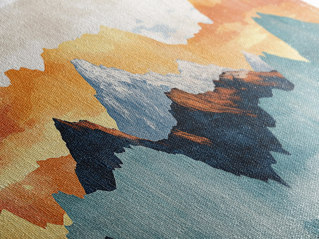 Layered Blue Orange Mountain Range Wall Art, Abstract Landscape Canvas Print, Modern Rustic Decor, Extra Wide Living Room Art