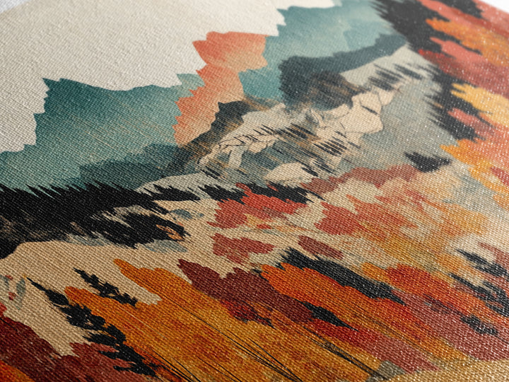 Autumn Mountain Valley Landscape Wall Art, Fall Landscape Art, Rustic Home Decor, Large Horizontal Art, Living Room Decor