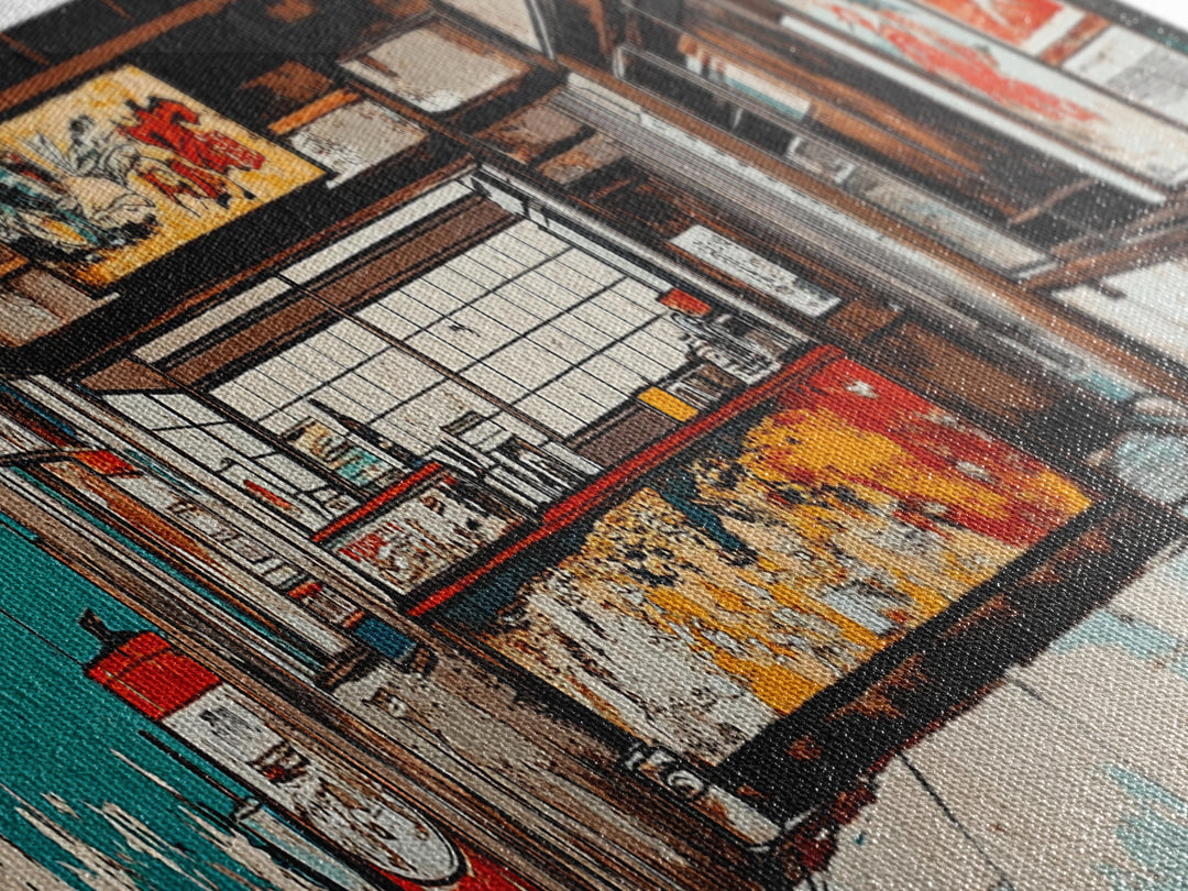 Retro Japanese Storefront Interior Wall Art, Urban Street Art, Japan Poster, Kitchen Decor, Restaurant Decor, Canvas Print
