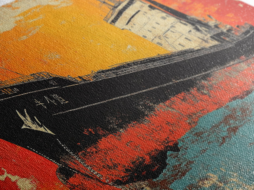 Orange Cargo Ship Seascape Canvas Print, Nautical Wall Art, Industrial Decor, Maritime Art, Ocean Wall Decor, Office Decor