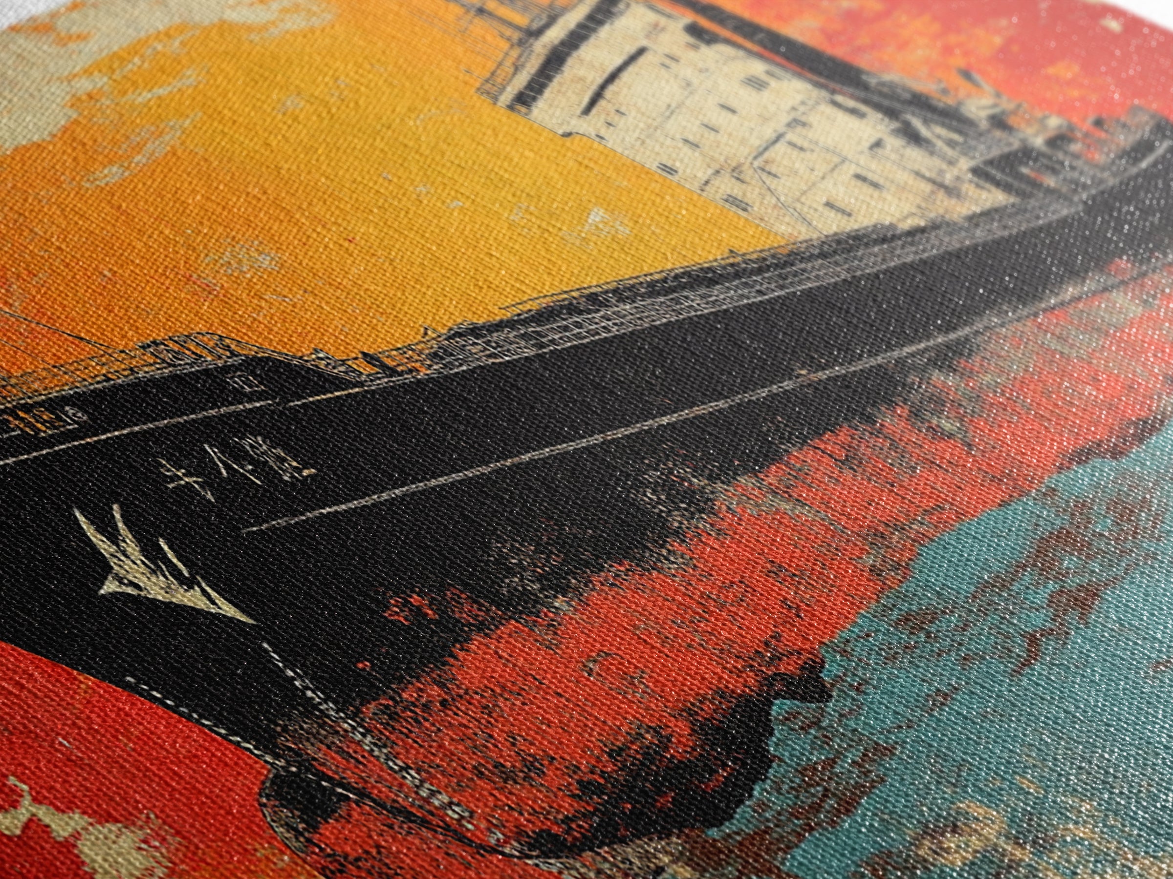 Orange Cargo Ship Seascape Canvas Print, Nautical Wall Art, Industrial Decor, Maritime Art, Ocean Wall Decor, Office Decor