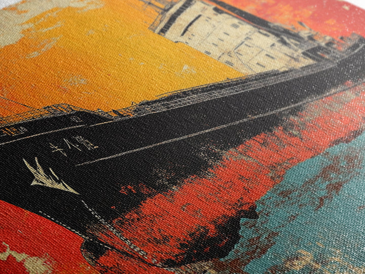 Orange Cargo Ship Seascape Canvas Print, Nautical Wall Art, Industrial Decor, Maritime Art, Ocean Wall Decor, Office Decor