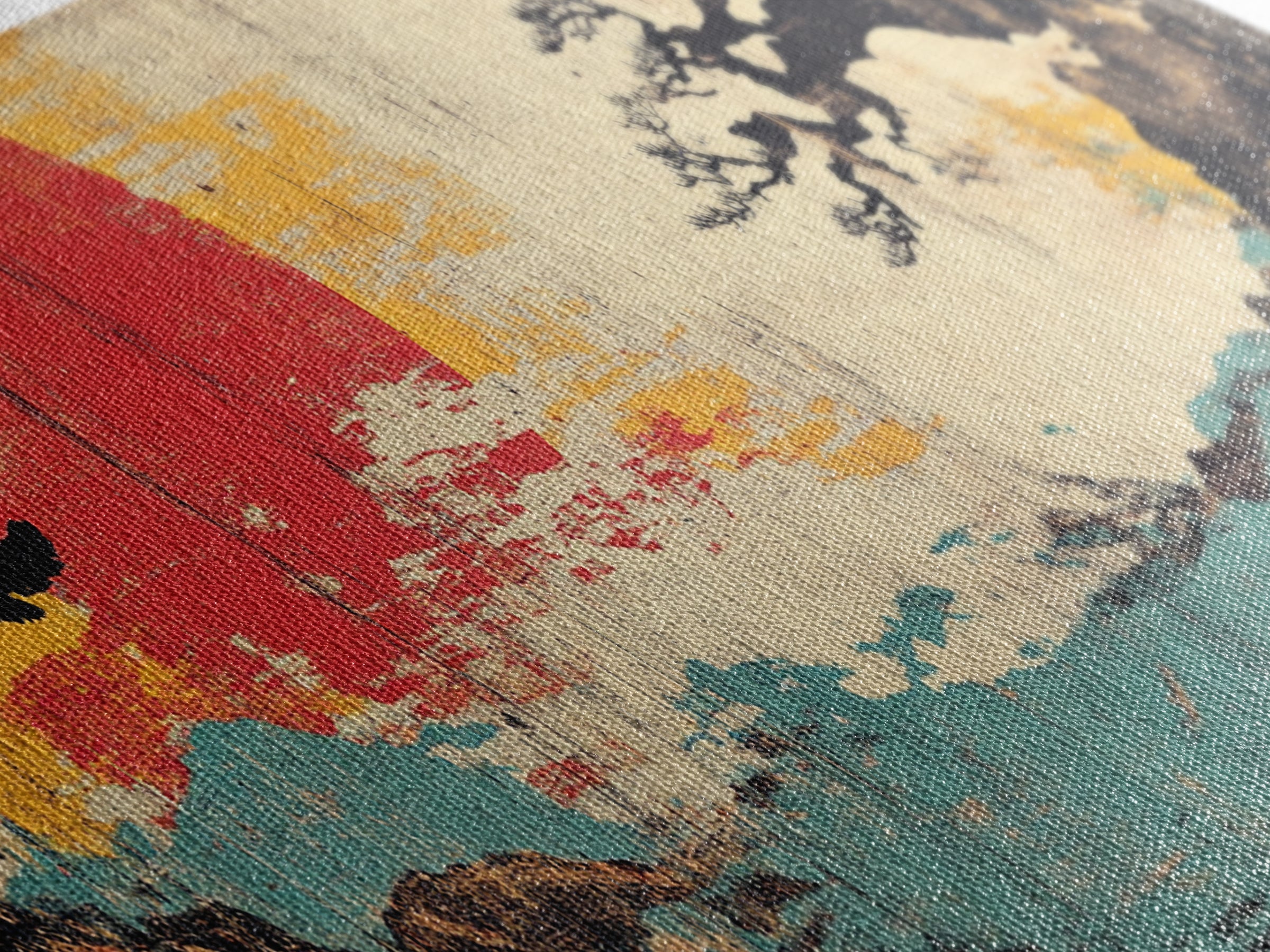 Red Sun Coastal Mountain Wall Art, Japanese Wall Art, Bird Silhouette, Japandi Decor, Panoramic Canvas Print, Home Decor