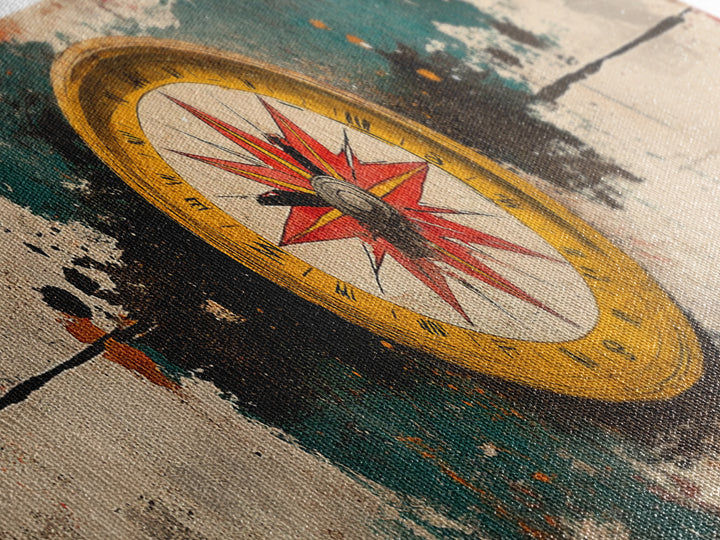 Antique Compass On Abstract Map Canvas Print, Nautical Wall Art, Travel Decor, Explorer Gift, Office Wall Decor For Study Room