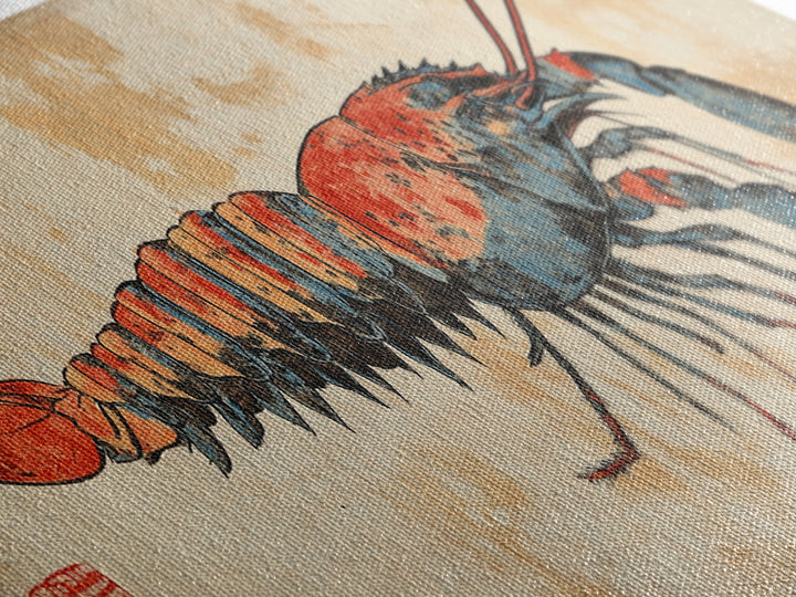 Red Lobster Illustration On Aged Parchment Wall Art, Nautical Seafood Canvas Print, Coastal Kitchen Dining Room Decor Foodie Gift