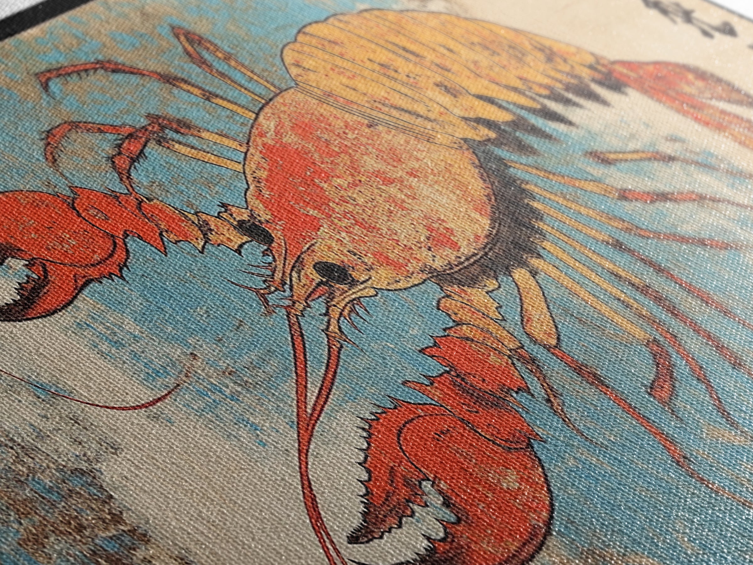 Orange Lobster On Weathered Blue Background Wall Art, Nautical Seafood Canvas Print, Coastal Kitchen Dining Room Decor Gift