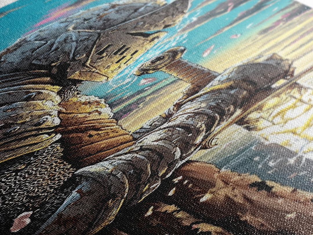 Weathered Knight With Glowing Sword Canvas Print, Medieval Fantasy Wall Art, Dark Academia Decor, Epic Warrior Artwork For Him