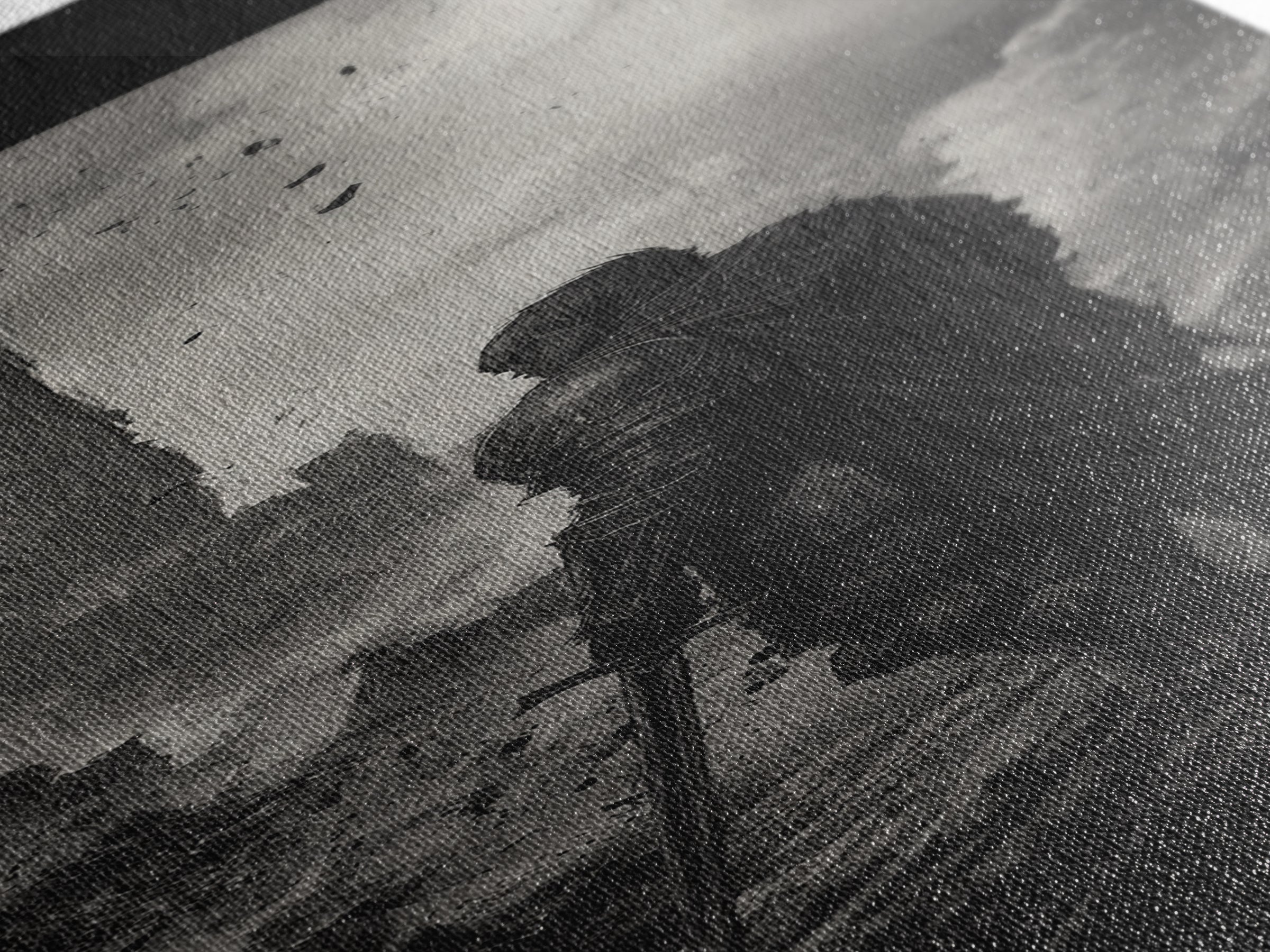 Black And White Lone Knight Near Ruined Tower Wall Art, Dark Fantasy Print, Medieval Landscape, Gothic Office Wall Decor