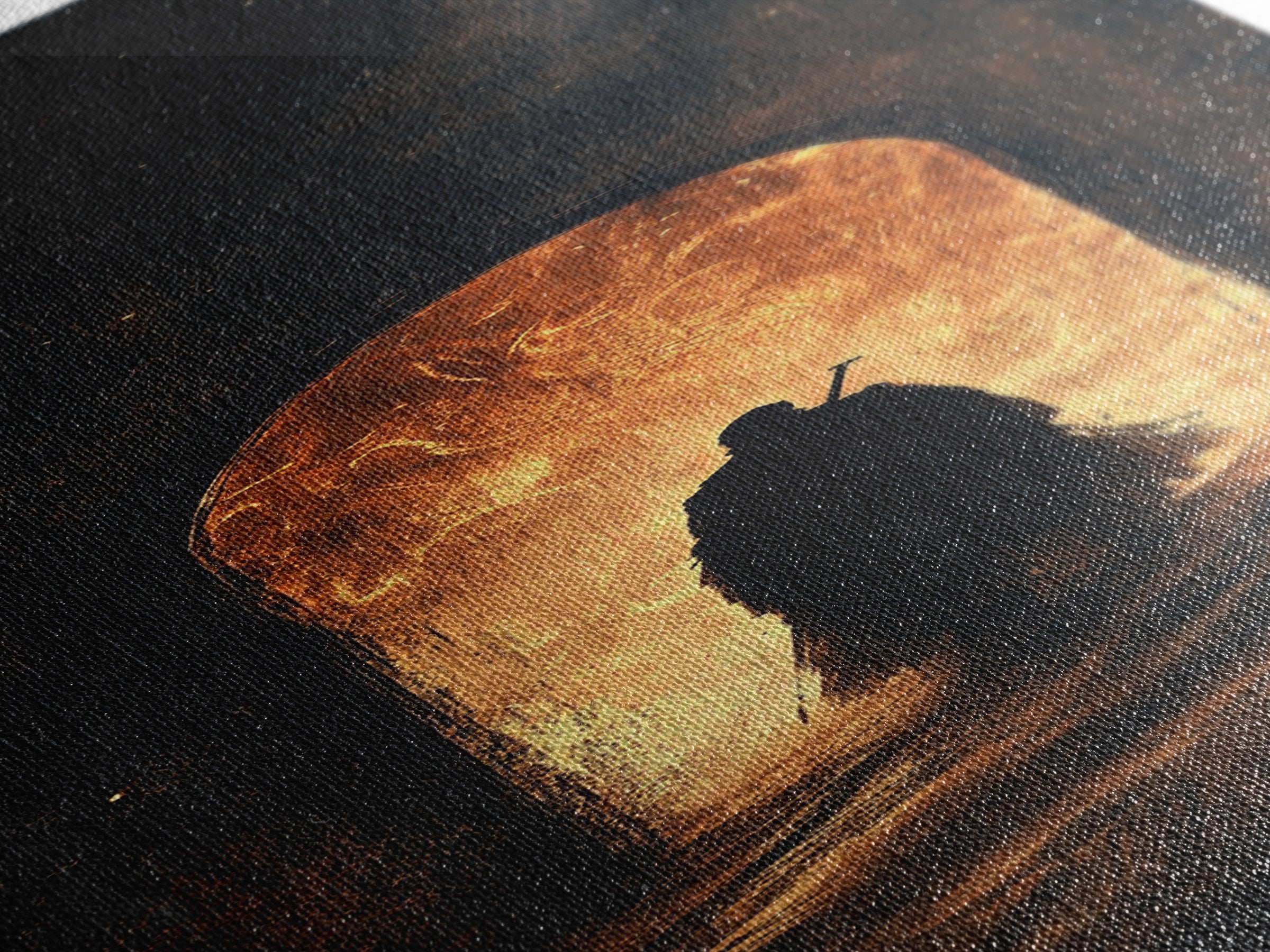 Cloaked Figure Before Fiery Portal Wall Art, Dark Fantasy Canvas Print, Gothic Arch Decor, Moody Surreal Art Gift For Him