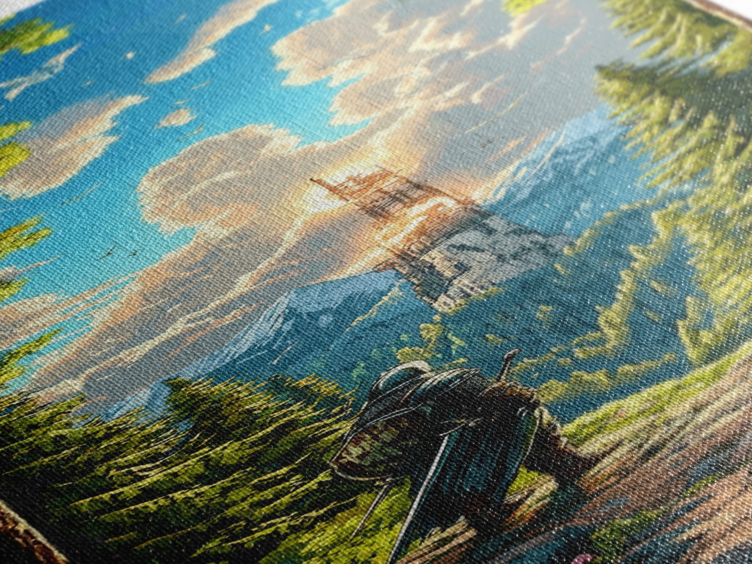 Knight In Sunlit Forest Tower Wall Art, Fantasy Landscape Canvas, Medieval Adventure Decor, Epic Mountain Living Room Print