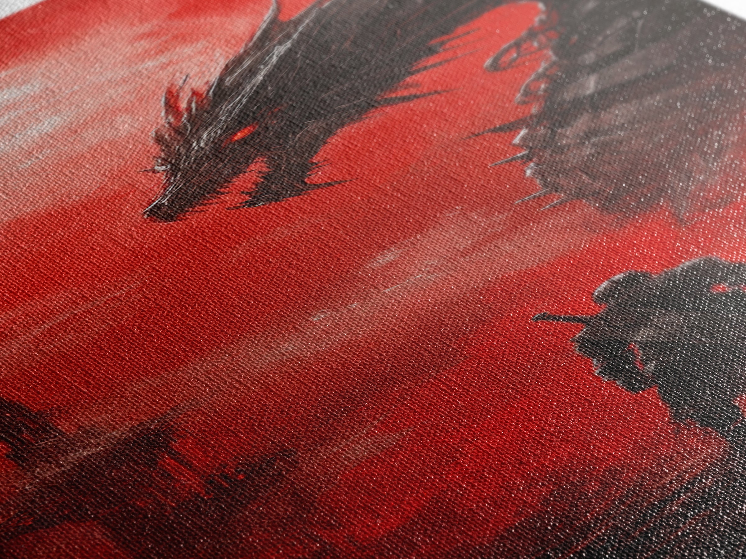 Black Dragon Red Moon Wall Art, Dark Fantasy Canvas Print, Gothic Warrior Decor, Medieval Monster Living Room Artwork Gift