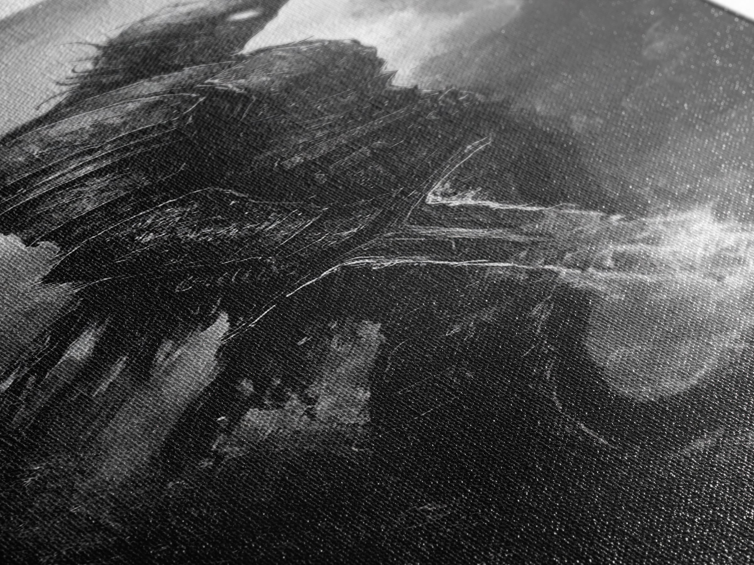 Storm Worn Dark Knight With Lightning Sword, Black And White Canvas Print, Gothic Fantasy Wall Art, Moody Medieval Decor