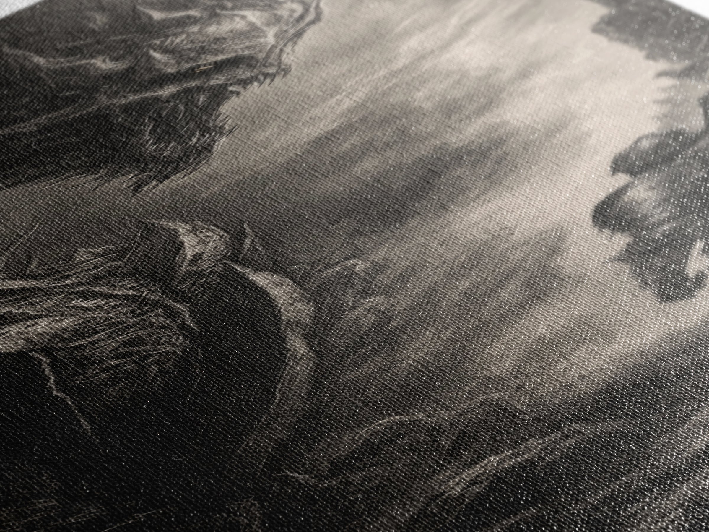 Lone Knight Facing Ancient Dragon In Ruins, Dark Fantasy Wall Art, Black And White Medieval Canvas, Gothic Office Decor Print