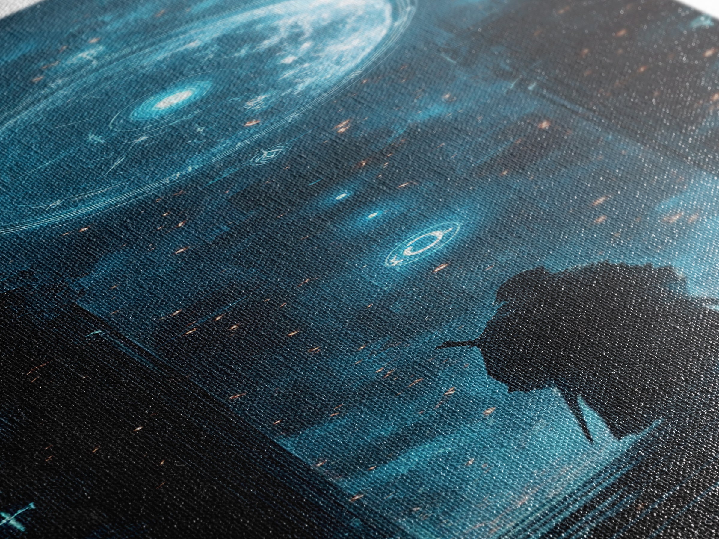 Lone Figure Before Glowing Cosmic Portal Canvas Print, Sci Fi Wall Art, Cyberpunk Decor, Futuristic Space Art For Gaming Room