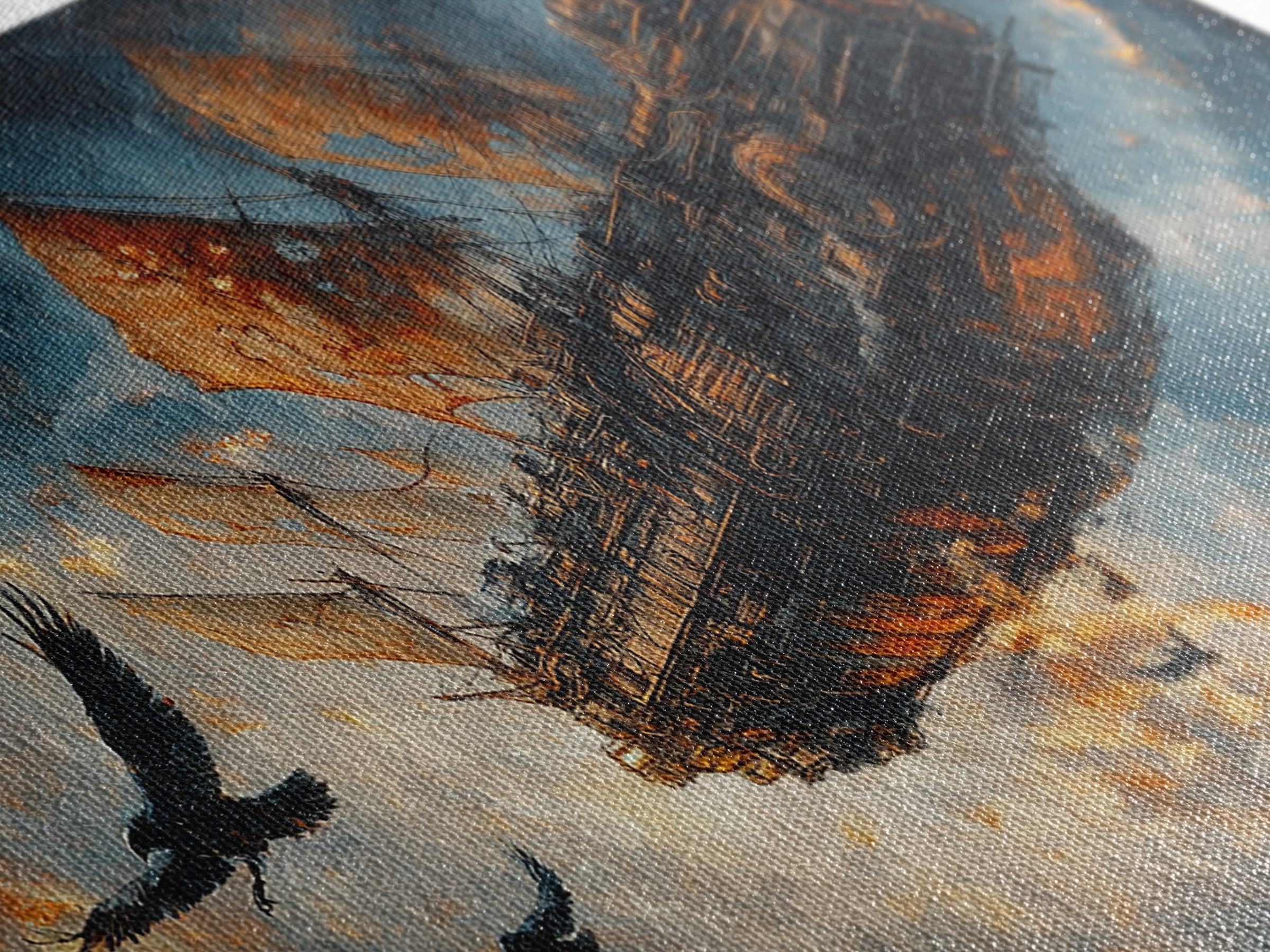 Dark Flying Pirate Ship Wall Art, Steampunk Fantasy Skyship, Gothic Adventure Canvas Print, Moody Sci Fi Office Decor Gift