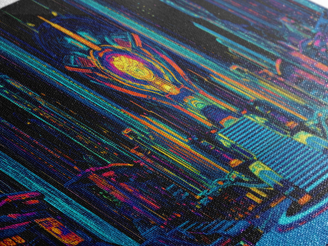 Neon Cyberpunk Throne Room Canvas Print, Futuristic Sci Fi Wall Art, Gaming Room Decor, Vibrant Office Wall Decor, Gift For Him
