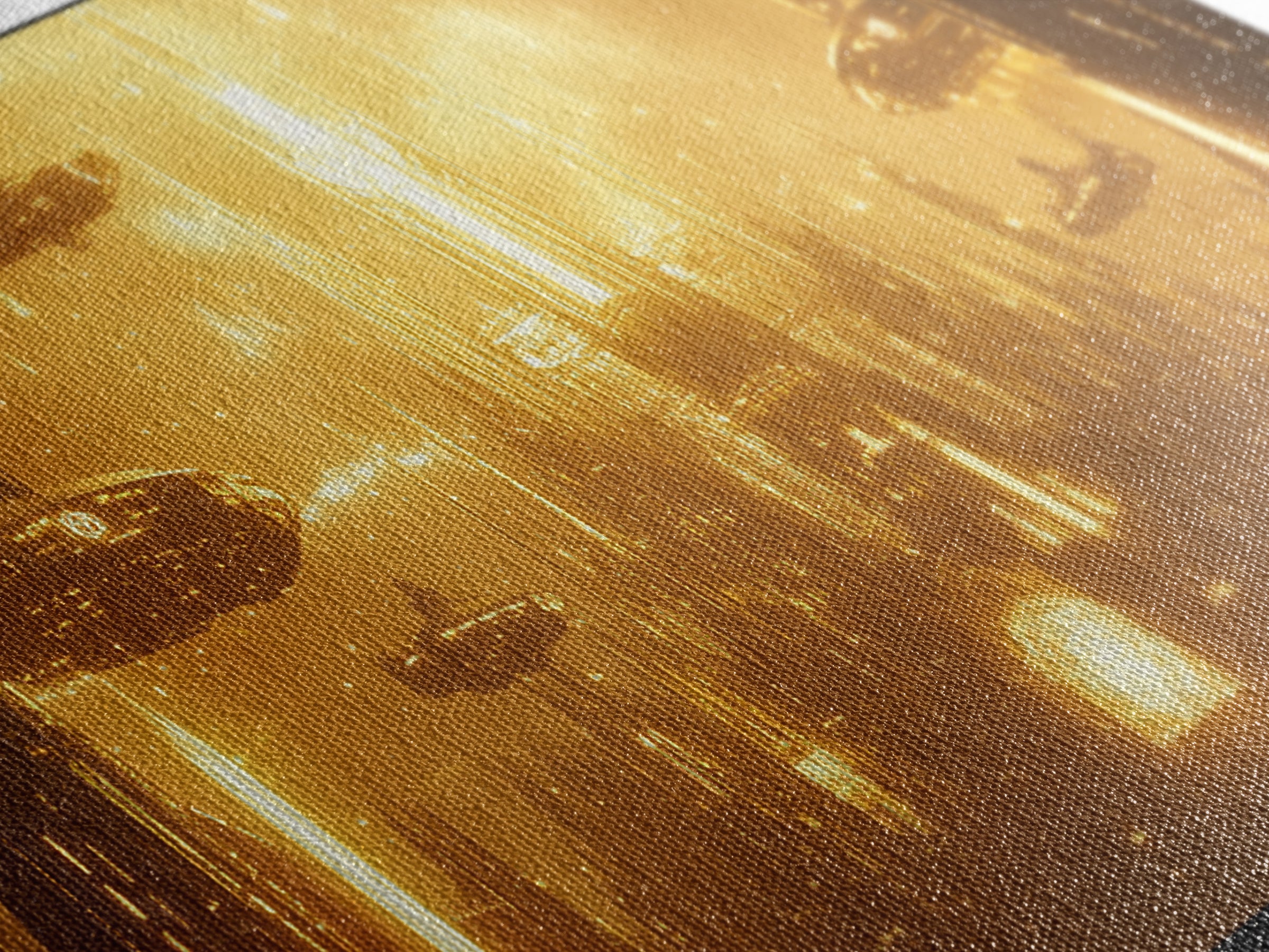 Glowing Golden Future Cathedral And Airships Canvas Print, Sci Fi Wall Art, Luxury Cyberpunk Decor, Oversized Statement Art