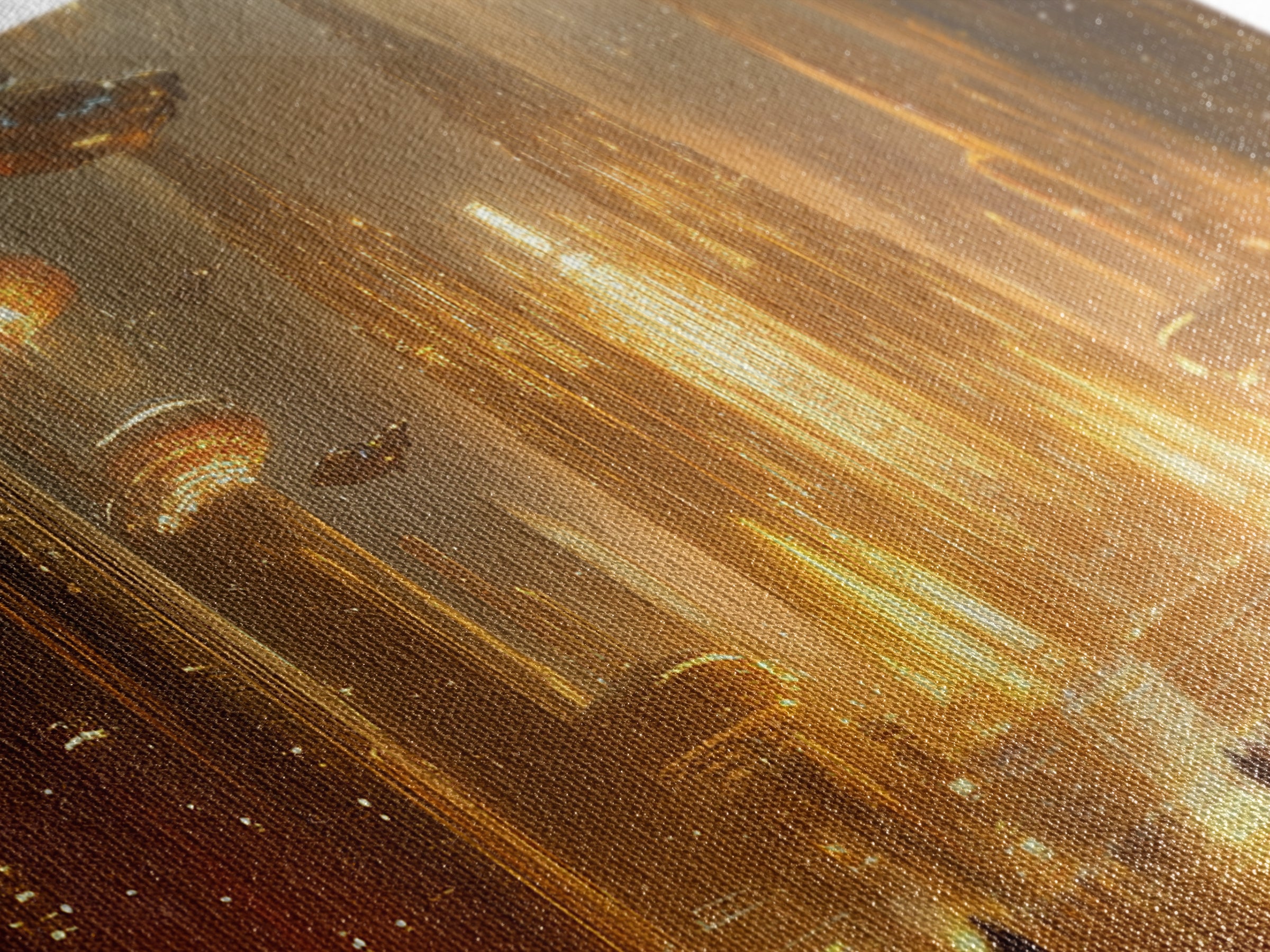 Golden Alien Metropolis Canvas Print, Sci Fi Futuristic City Wall Art, Ufo Fantasy Skyline Decor For Gamer Room And Office