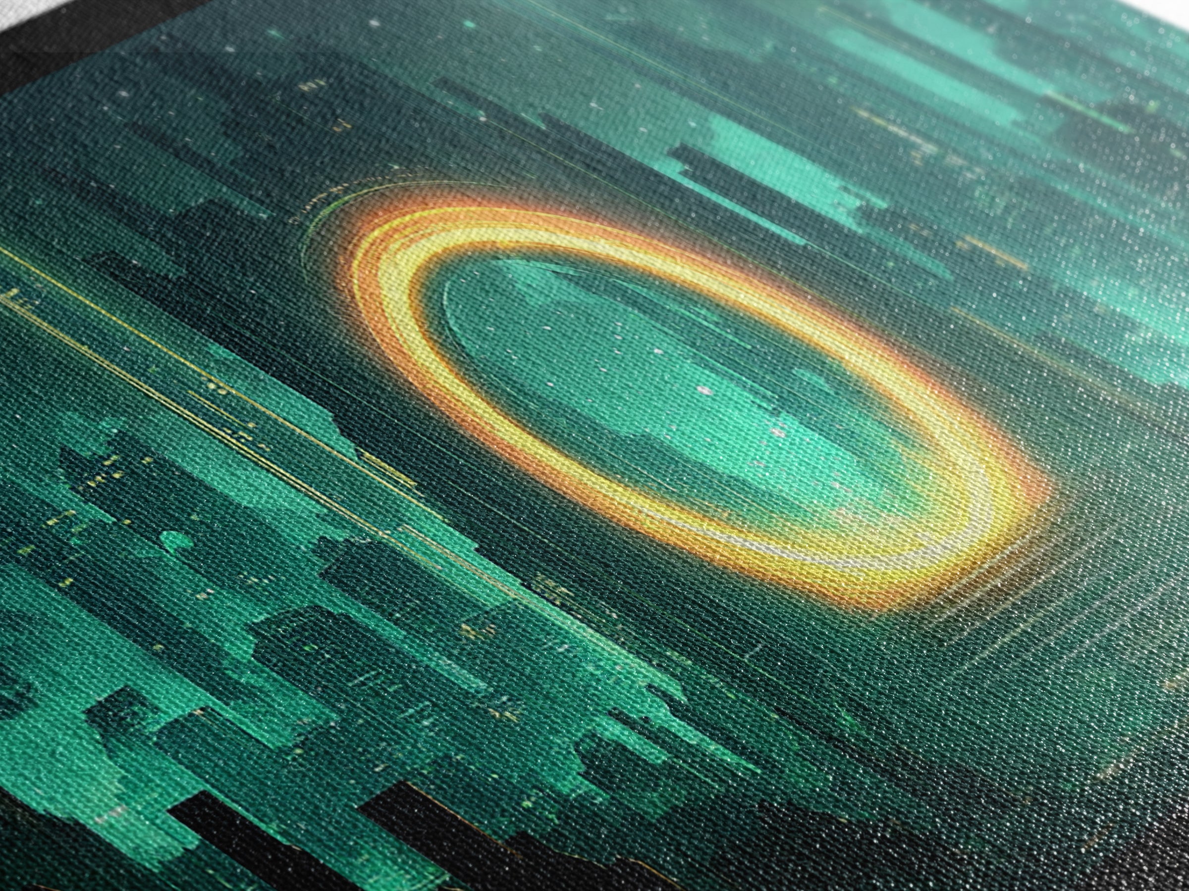 Emerald Futuristic City Ring Portal Canvas Print, Sci Fi Wall Art, Cyberpunk Decor, Modern Office Decor, Statement Gift For Him