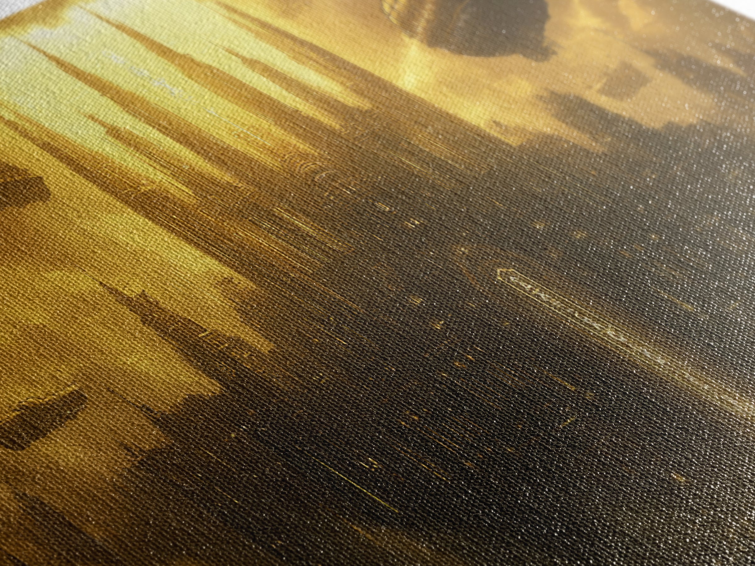 Dark Golden Sky Cathedral With Airships Wall Art, Gothic Fantasy Canvas Print, Moody Office Decor, Steampunk Home Decor Gift
