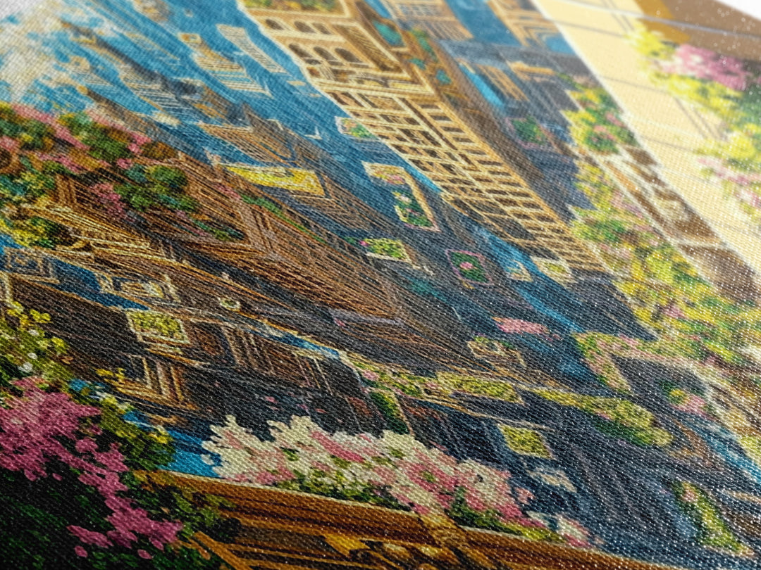 Aerial Skyscraper Gardens And Flowered Balconies Wall Art, Modern City Canvas Print, Urban Home Decor, Large Wall Art Gift