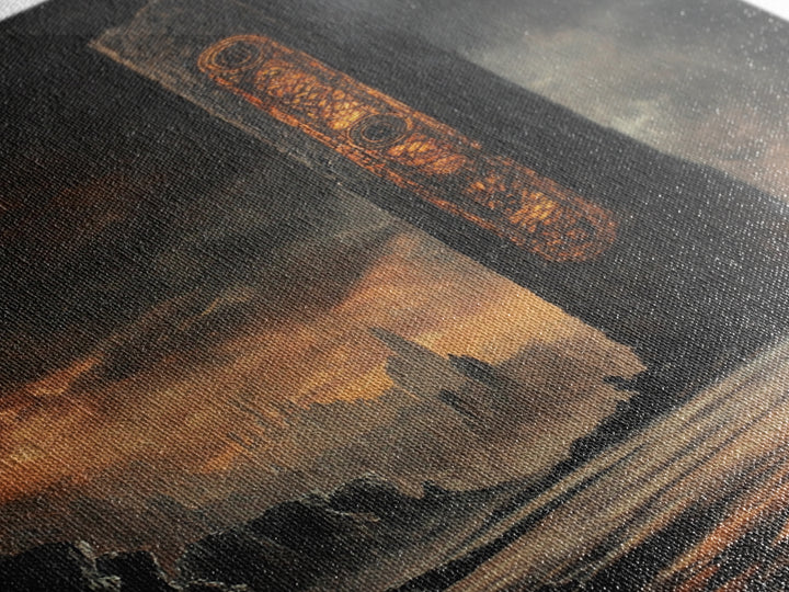 Ancient Rune Monolith In Dark Wasteland Canvas Print, Dystopian Sci Fi Wall Decor, Futuristic Tower Art, Gothic Home Decor
