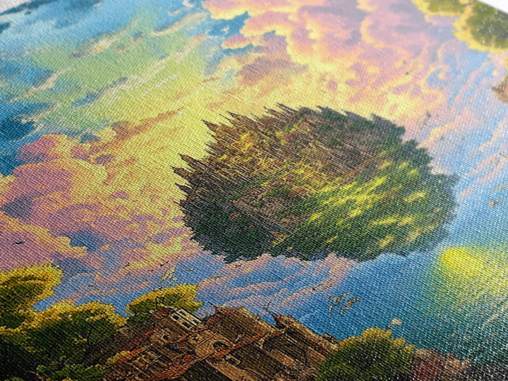 Floating Island Castle At Golden Sunset Canvas Print, Fantasy Wall Decor, Coastal Landscape Art, Large Living Room Decor