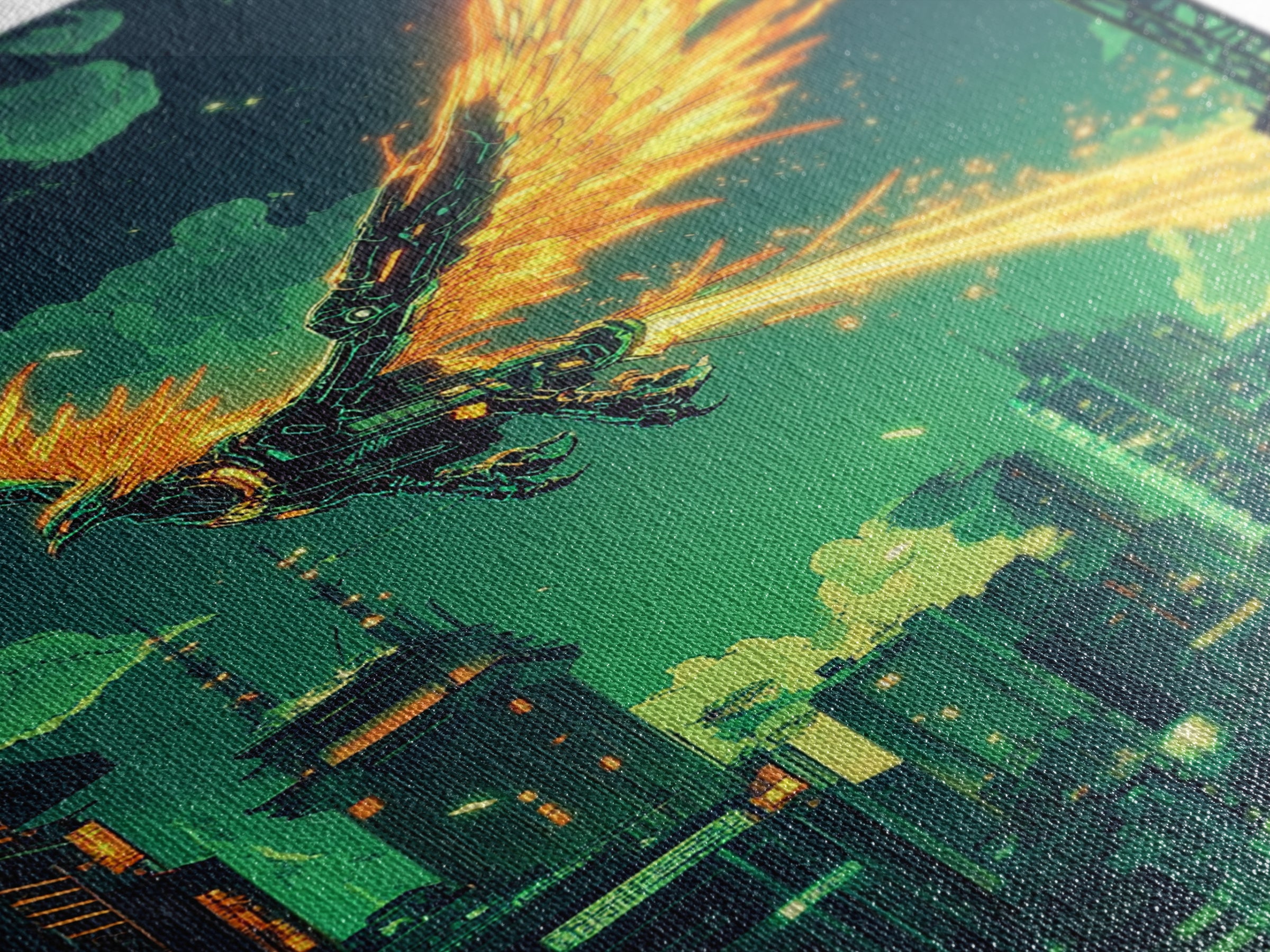 Glowing Phoenix Over Neon City Skyline Wall Art, Cyberpunk Fantasy Print, Sci Fi Decor, Futuristic Gaming Room Poster Gift
