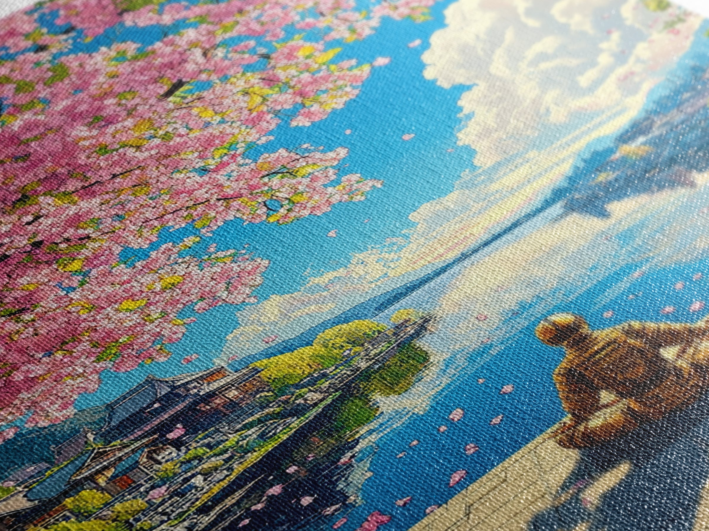 Meditating Samurai Under Pink Cherry Blossoms Wall Art, Japanese Landscape Canvas, Zen Decor, Living Room Art Print, Home Decor