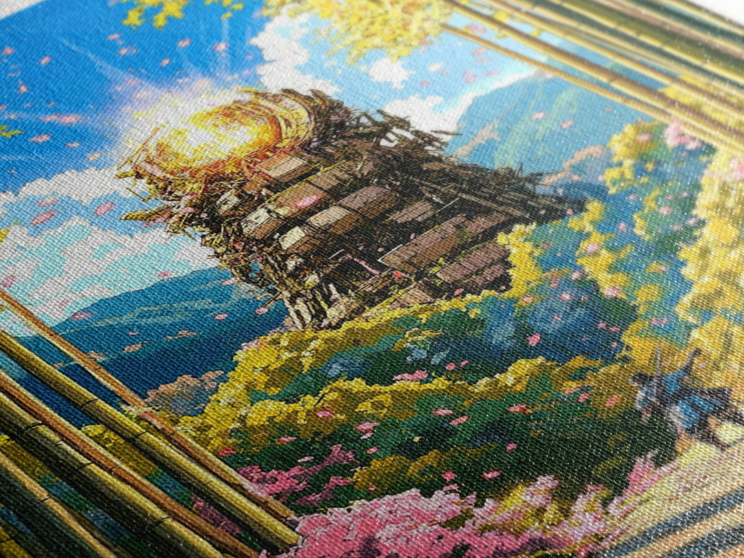 Glowing Samurai Tower In Bamboo Forest Wall Art, Japanese Fantasy Landscape, Asian Inspired Art Canvas Print, Living Room Decor
