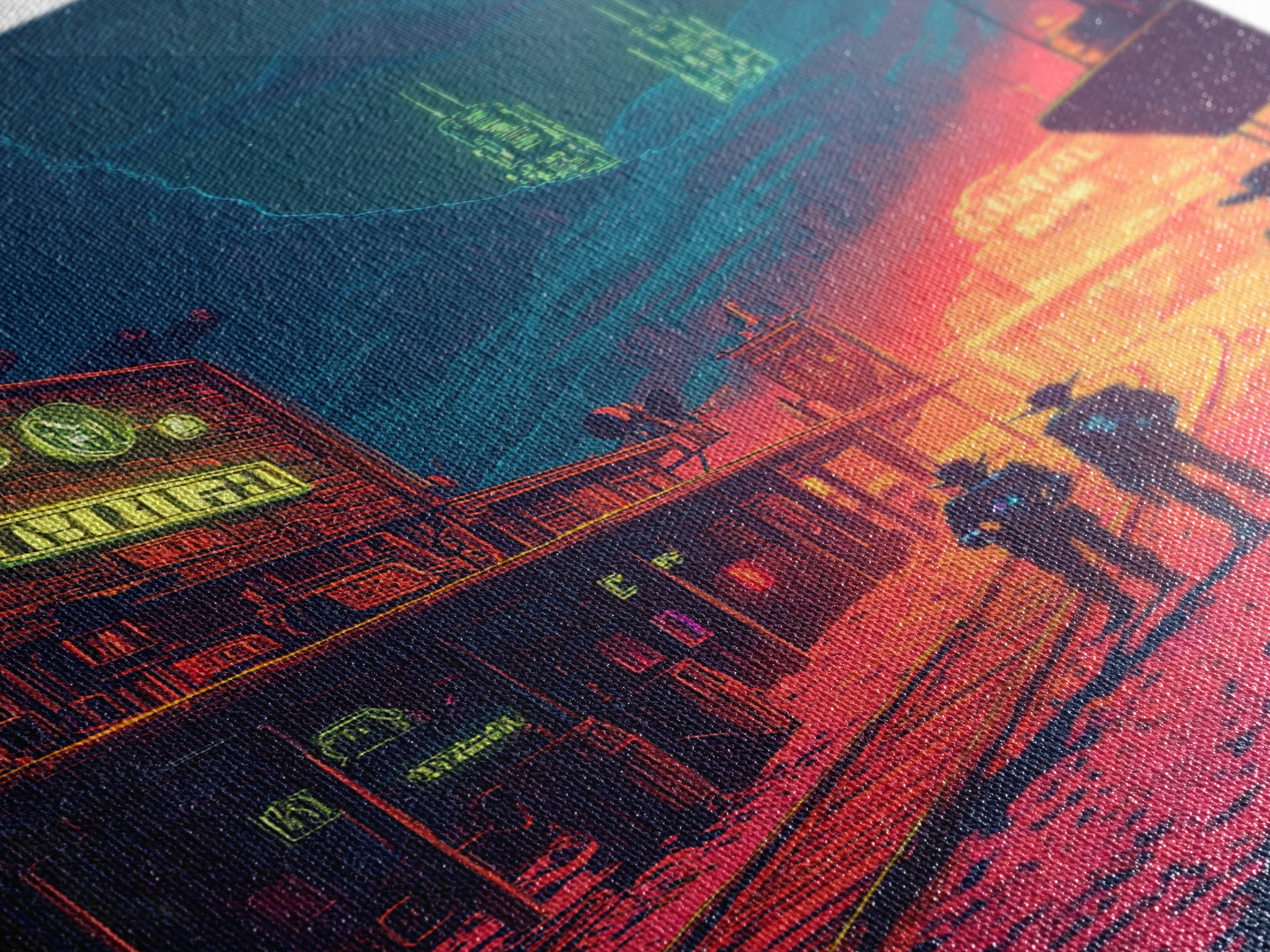 Neon Frontier Street With Cowboys Canvas Print, Cyberpunk Western Wall Art, Sci Fi Poster, Man Cave Gaming Room Decor Gift For Him