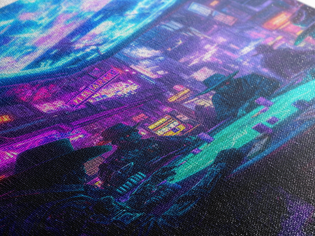 Cyberpunk Western Poker Game Wall Art, Neon Cowboy Canvas Print, Sci Fi Saloon Decor, Futuristic Man Cave Poster For Gaming Room Decor