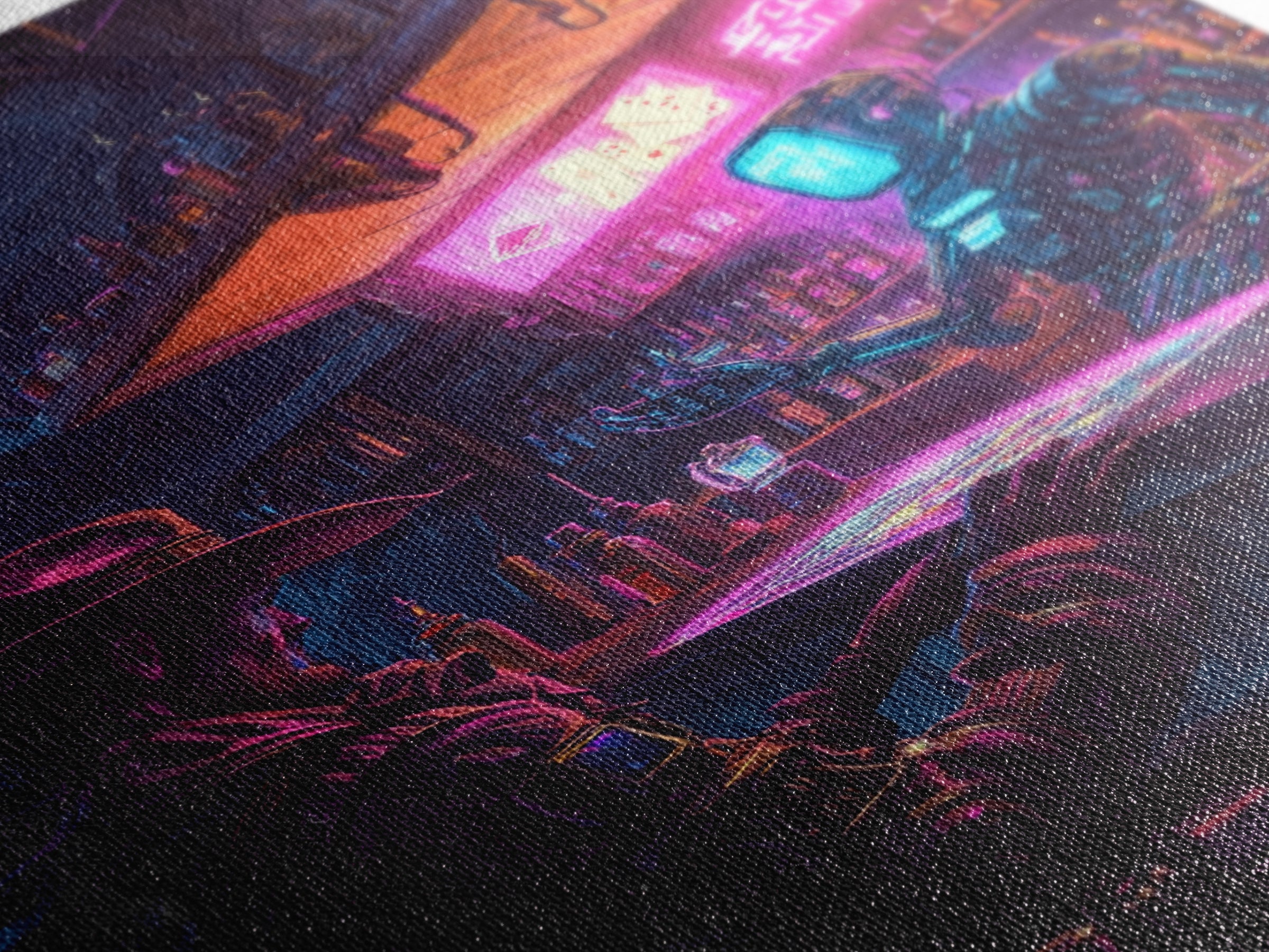 Neon Robot Bartender And Cyber Cowboy Saloon Wall Art, Futuristic Western Canvas Print, Sci Fi Bar Decor, Man Cave Gift Idea
