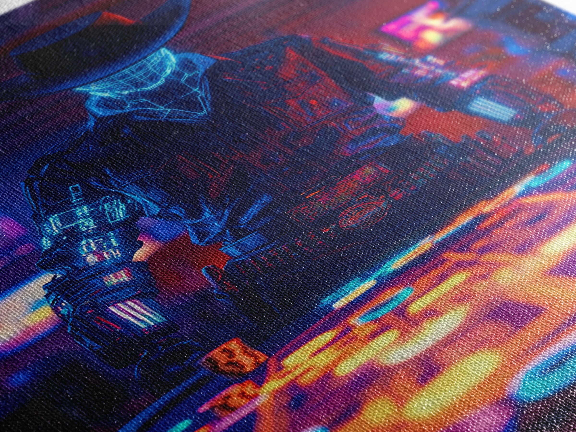 Glowing Robot Cowboy At Neon Poker Table Wall Art, Futuristic Casino Canvas Print, Gaming Room Man Cave Decor Gift For Him