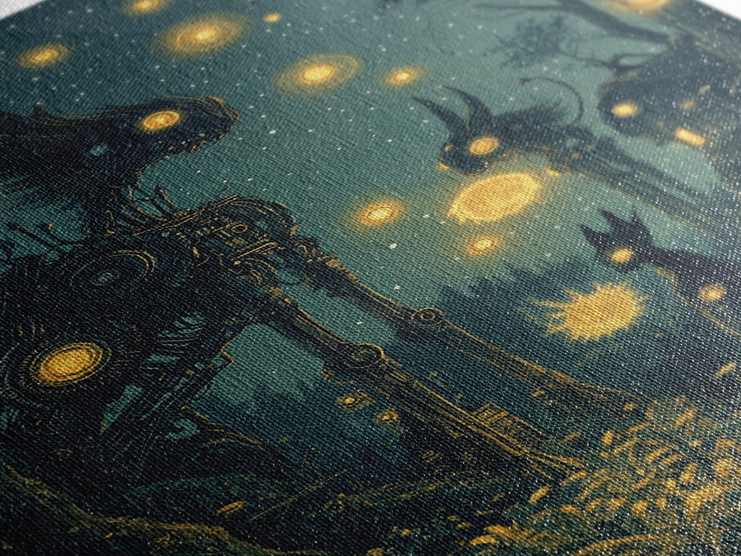 Glowing Mechanical Forest Creatures Wall Art, Dark Fantasy Art, Whimsical Animal Art, Celestial Decor, Unique Home Decor