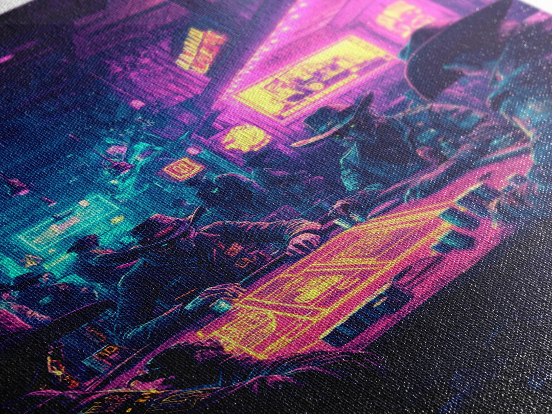 Neon Cyberpunk Cowboy Poker Wall Art, Futuristic Western Decor, Gaming Room Art, Man Cave Decor, Sci Fi Canvas Print, Gift For Him
