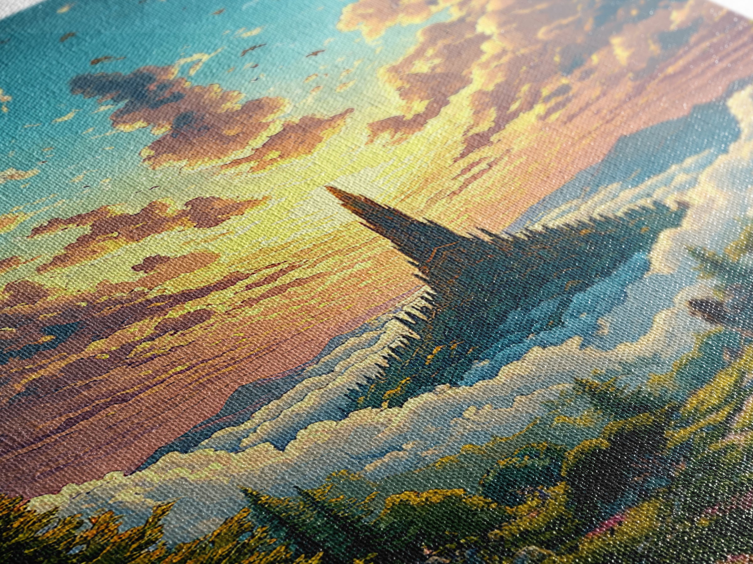 Golden Cloud Kingdom Spire At Sunrise Canvas Print, Fantasy Landscape Wall Art, Colorful Nature Art, Living Room Decor, Housewarming Gift