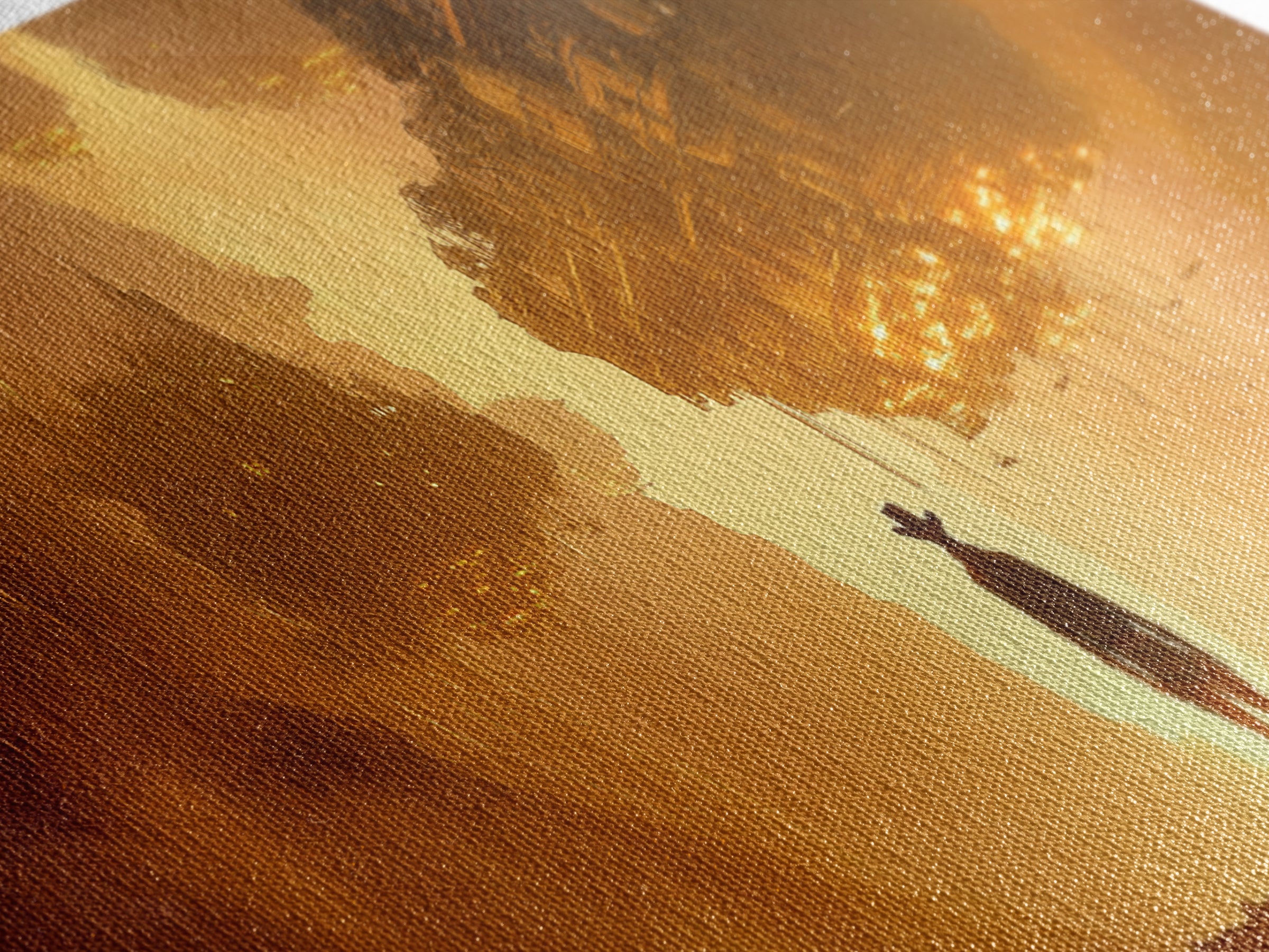 Golden Dystopian Airship Canyon Wall Art, Sci Fi Cowboy Landscape, Orange Futuristic Cinematic Canvas Print, Man Cave Decor