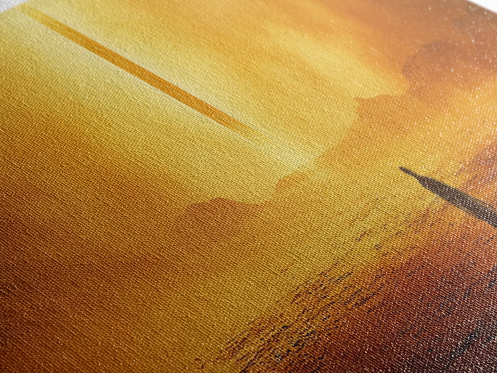 Golden Desert Monolith Wall Art, Cinematic Sci Fi Landscape, Minimalist Canvas Print, Warm Earth Tone Living Room Decor Art
