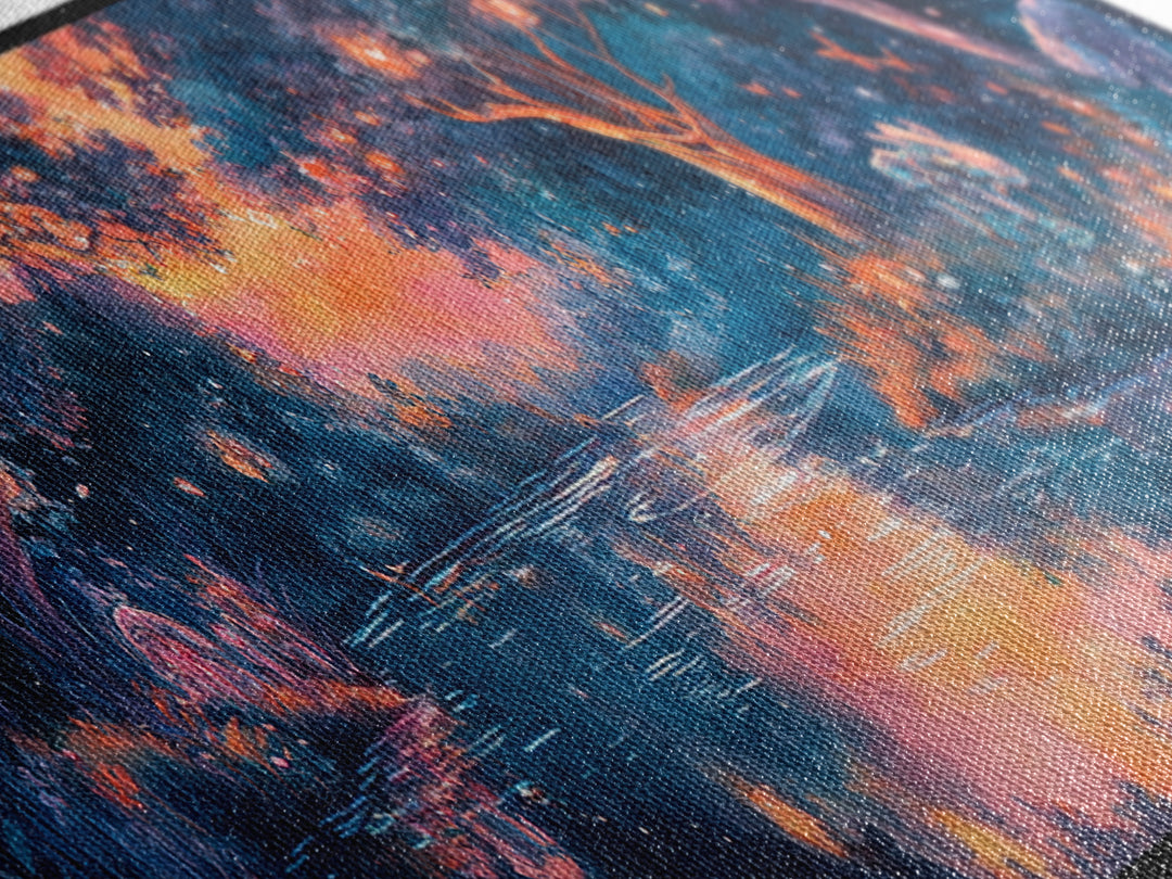 Enchanted Twilight Forest Lake Wall Art, Magical Firefly Landscape Canvas, Fantasy Woodland Decor, Panoramic Nature Print