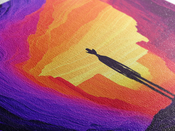 Neon Sunset Cowboy Canyon Wall Art, Western Desert Canvas Print, Vibrant Southwestern Decor, Panoramic Man Cave Art, Home Decor