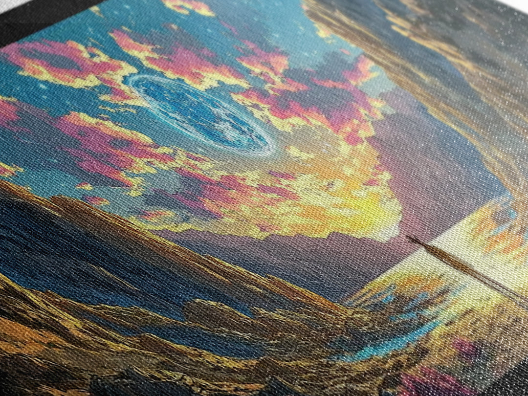 Alien Moon Mountain Valley Wall Art, Fantasy Landscape Canvas Print, Celestial Sci Fi Decor, Panoramic Living Room Art, Home Decor