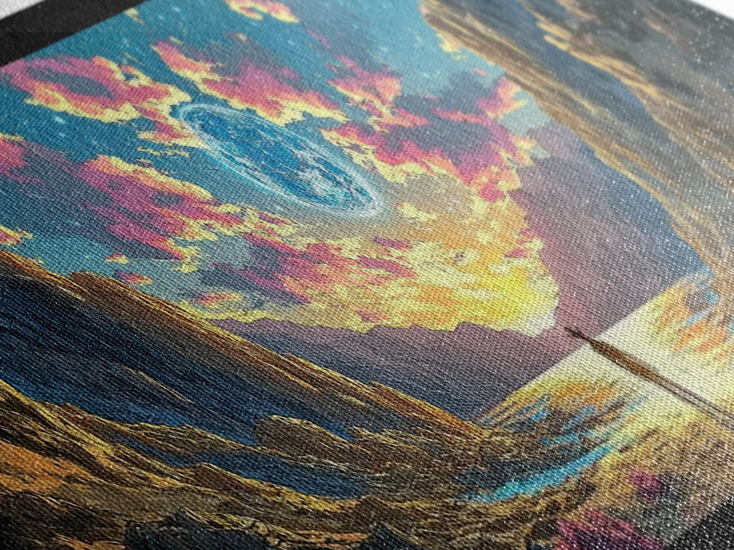 Alien Moon Mountain Valley Wall Art, Fantasy Landscape Canvas Print, Celestial Sci Fi Decor, Panoramic Living Room Art, Home Decor