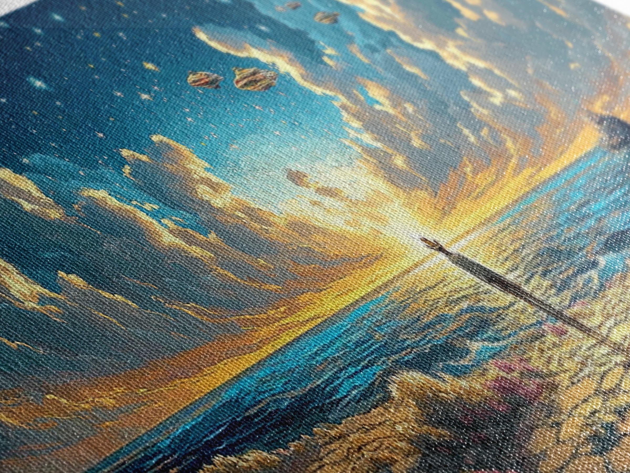 Ufo Seaside Sunrise Cowboy Wall Art, Coastal Sci Fi Canvas Print, Starry Ocean Decor, Panoramic Fantasy Living Room Art, Home Decor