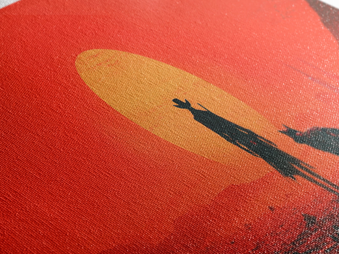 Red Sci Fi Cowboy And Dog Sunset Wall Art, Western Desert Landscape, Futuristic Dystopian Decor, Large Man Cave Gift Print