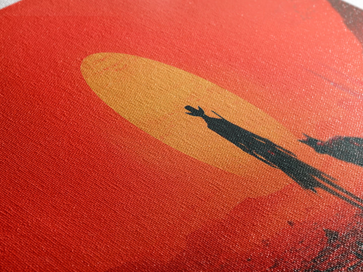 Red Sci Fi Cowboy And Dog Sunset Wall Art, Western Desert Landscape, Futuristic Dystopian Decor, Large Man Cave Gift Print